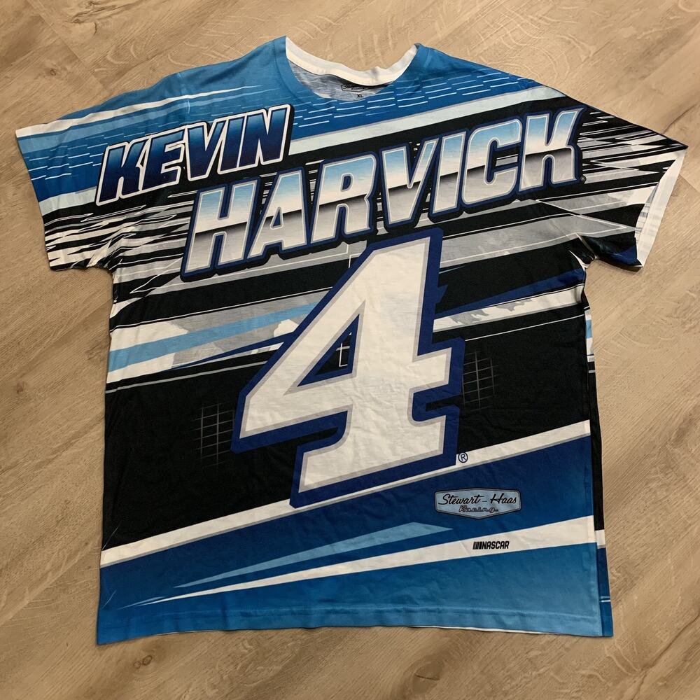 Nascar Kevin Harvick Stewart Hass Racing Team T-Shirt Men's XL AOP Blue #4 White
